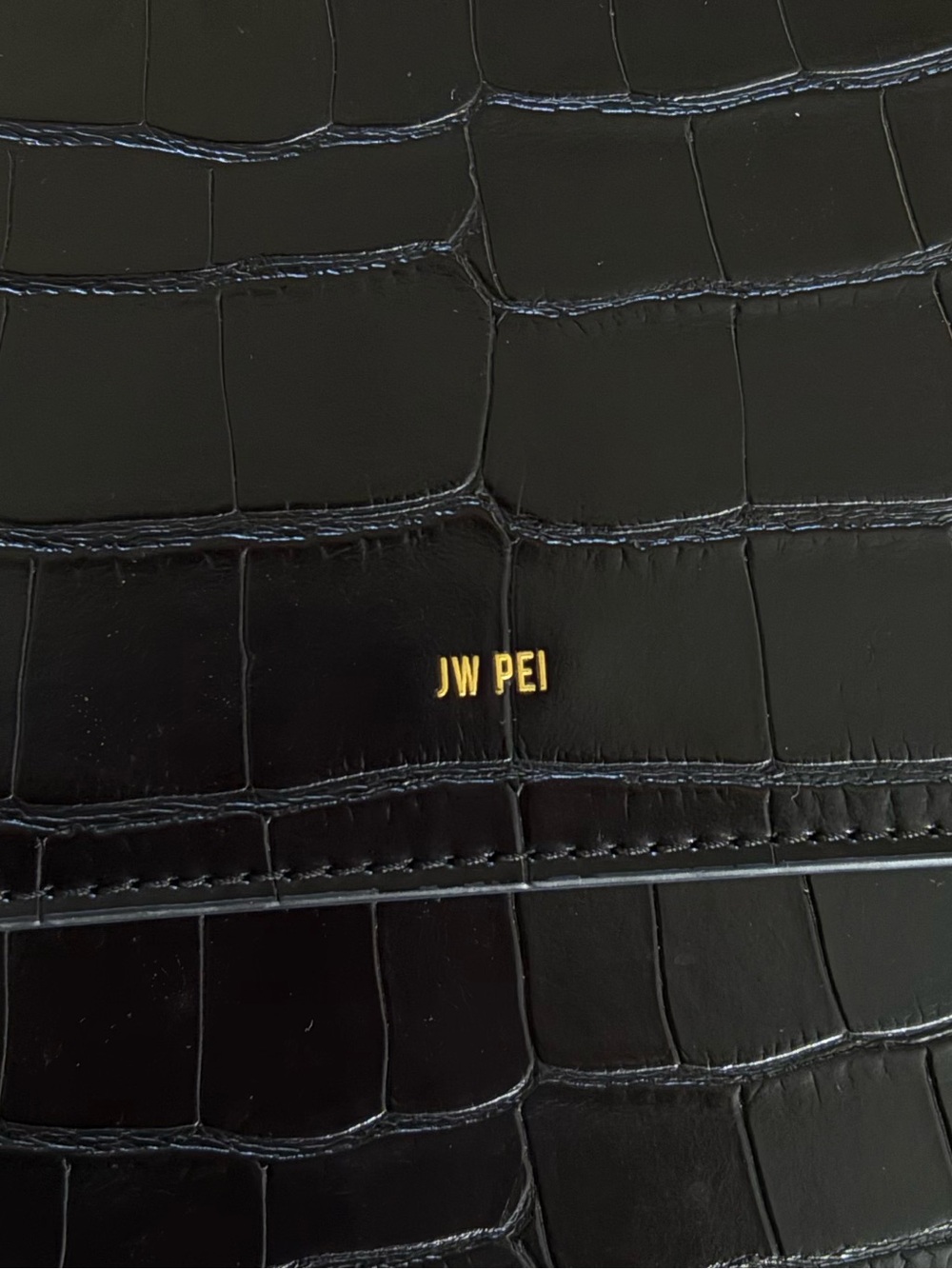 JW PEI Fae Black Croc-Embossed Mini Crossbody with Gold Accents and two handles - Picture 2 of 7